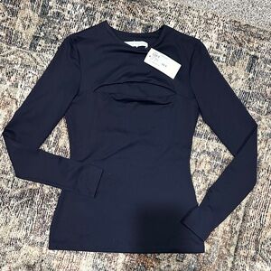 Elegant Navy Long Sleeve Top with Slit